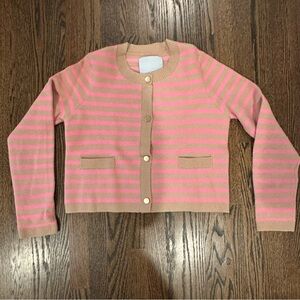 Anthropologie NVLT Boucle Cardigan Sweater Small Pink Beige Stripe Gold Button
